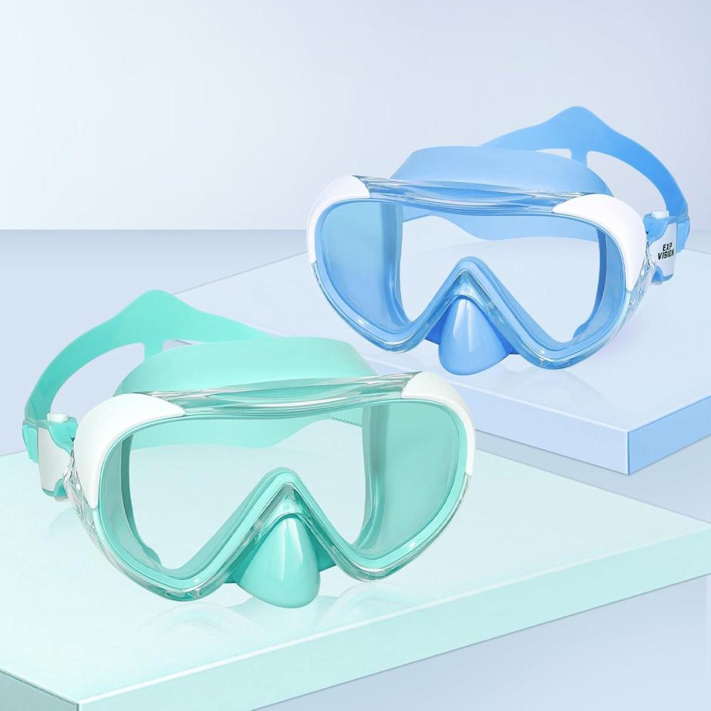 imageKids Swim Mask 180 Snorkel Diving Mask AntiFog Child Swim Goggles with Nose Cover NoLeak Swimming Goggles AntiShattered Lens for Youth 415BlueAqua 2pcs