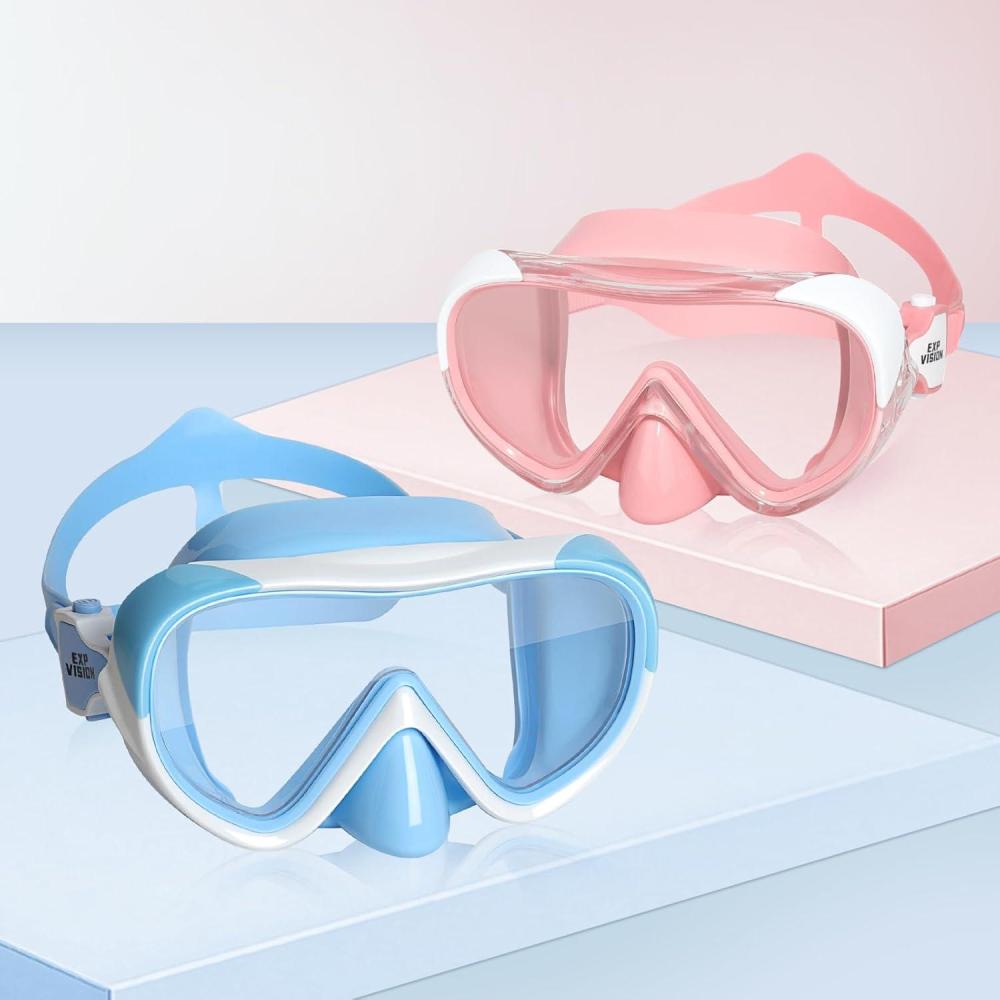 imageKids Swim Mask 180 Snorkel Diving Mask AntiFog Child Swim Goggles with Nose Cover NoLeak Swimming Goggles AntiShattered Lens for Youth 415PinkBlue 2pcs