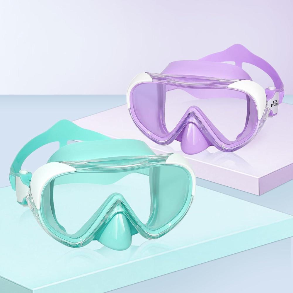 imageKids Swim Mask 180 Snorkel Diving Mask AntiFog Child Swim Goggles with Nose Cover NoLeak Swimming Goggles AntiShattered Lens for Youth 415PurpleAqua 2pcs