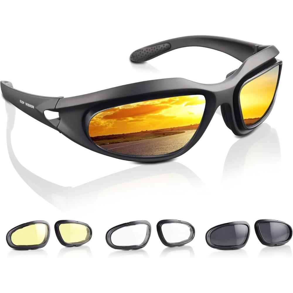 imagePolarized Motorcycle Riding Goggles Windproof Cycling Glasses UV400 Outdoor Sports Sunglasses Interchangeable Lenes for Running Baseball Golf Driving Fishing Riding Mountain Bike Hiking