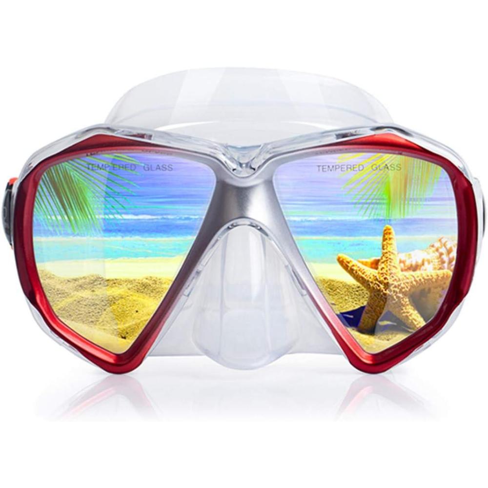 imageSnorkel Diving Mask Panoramic HD Swim Mask AntiFog Scuba Diving GogglesTempered Glass Dive Mask Adult Youth Swim Goggles with Nose Cover for Diving Snorkeling SwimmingClear Red