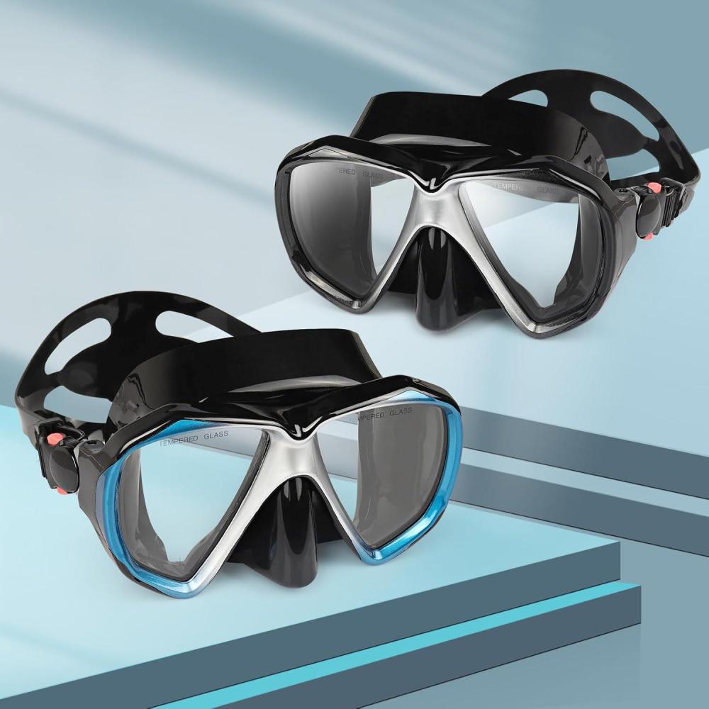 imageSnorkel Diving Mask Panoramic HD Swim Mask AntiFog Scuba Diving GogglesTempered Glass Dive Mask Adult Youth Swim Goggles with Nose Cover for Diving Snorkeling SwimmingBlackBlue 2 Pack