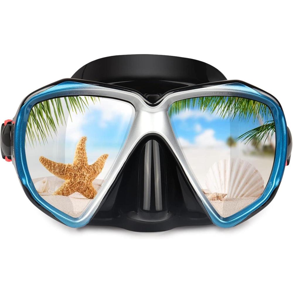 imageSnorkel Diving Mask Panoramic HD Swim Mask AntiFog Scuba Diving GogglesTempered Glass Dive Mask Adult Youth Swim Goggles with Nose Cover for Diving Snorkeling SwimmingBlack Blue