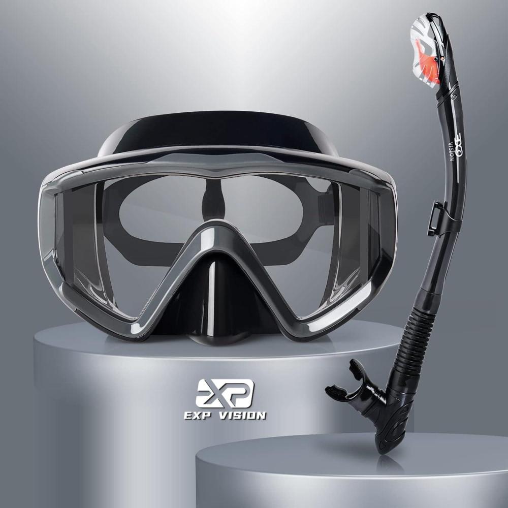 imageSnorkel Set Pano 3 Window Adult Snorkeling Gear Professional Snorkel Goggles AntiFog Diving Mask AntiLeak Swim Goggles and Dry Top Snorkel for Diving Snorkeling SwimmingDark Gray