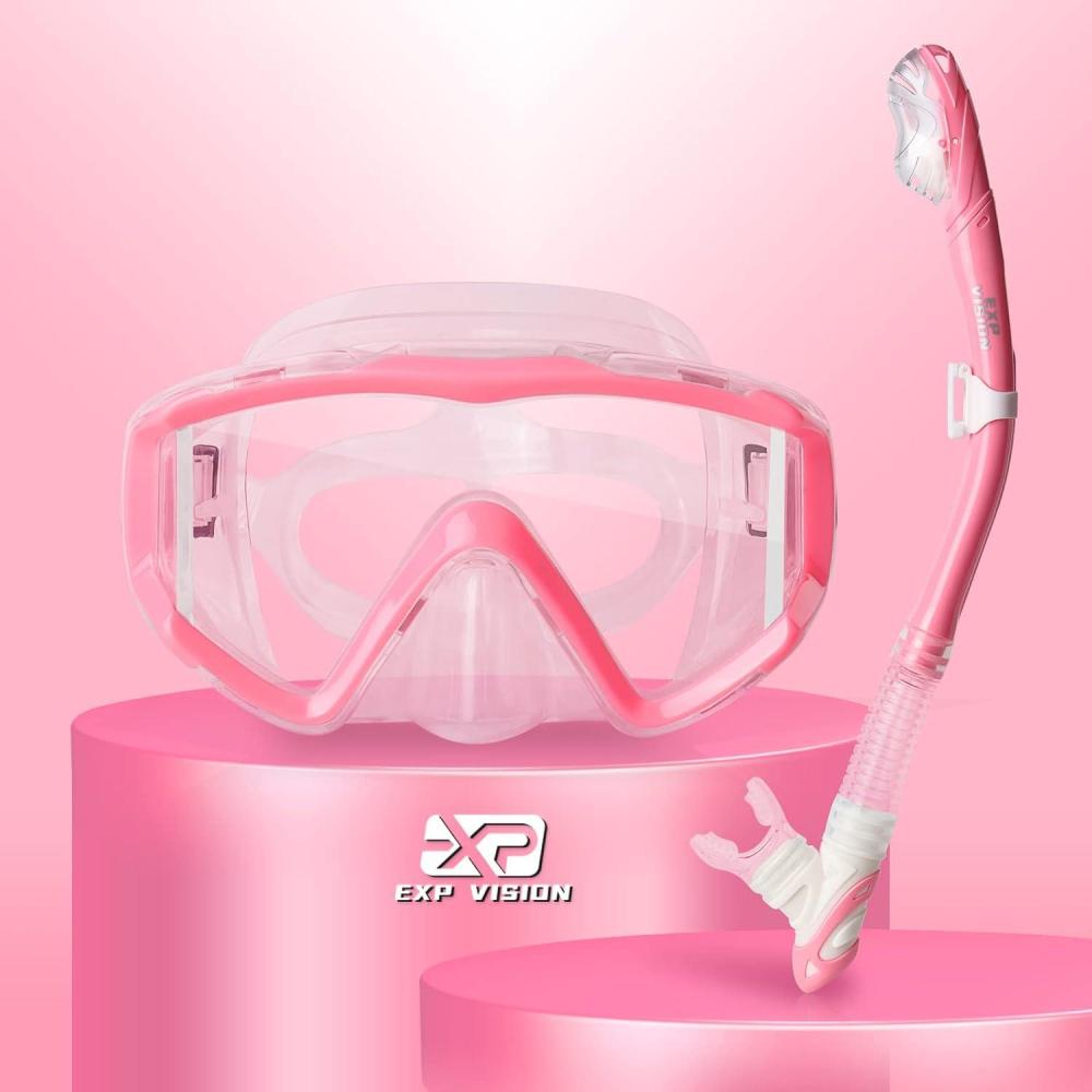 imageSnorkel Set Pano 3 Window Adult Snorkeling Gear Professional Snorkel Goggles AntiFog Diving Mask AntiLeak Swim Goggles and Dry Top Snorkel for Diving Snorkeling SwimmingPink
