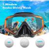 Adult Pano 3 Scuba Diving Mask, Tempered Glass Snorkel Mask Anti-Fog Swim Mask No Leakage Swim Goggles with Nose Cover Snorkeling Gear for Snorkeling, Freediving, Swimming(Orange/Black Set)