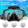 Adult Pano 3 Scuba Diving Mask, Tempered Glass Snorkel Mask Anti-Fog Swim Mask No Leakage Swim Goggles with Nose Cover Snorkeling Gear for Snorkeling, Freediving, Swimming(Mystic Black Set)