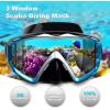 Adult Pano 3 Scuba Diving Mask, Tempered Glass Snorkel Mask Anti-Fog Swim Mask No Leakage Swim Goggles with Nose Cover Snorkeling Gear for Snorkeling, Freediving, Swimming(Blue Set)