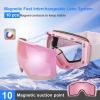 EXP VISION Ski Goggles Magnetic Snowboard Goggles Frameless for Men Women, OTG Anti Fog Interchangeable Lens(Pink)