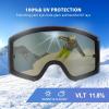 EXP VISION Ski/Snowboard Goggles Parent-child Snow Goggles Over Glasses for Men, Women Youth Kids(Adult Ski Goggles-wsilver)