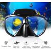 Snorkel Diving Mask Panoramic HD Swim Mask, Anti-Fog Scuba Diving Goggles,Tempered Glass Dive Mask Adult Youth Swim Goggles with Nose Cover for Diving, Snorkeling, Swimming(Black Frame-Blue Lens)