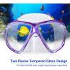 Snorkel Diving Mask Panoramic HD Swim Mask, Anti-Fog Scuba Diving Goggles,Tempered Glass Dive Mask Adult Youth Swim Goggles with Nose Cover for Diving, Snorkeling, Swimming(Clear Purple)