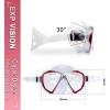 Snorkel Diving Mask Panoramic HD Swim Mask, Anti-Fog Scuba Diving Goggles,Tempered Glass Dive Mask Adult Youth Swim Goggles with Nose Cover for Diving, Snorkeling, Swimming(Clear Red)