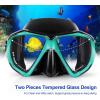 Snorkel Diving Mask Panoramic HD Swim Mask, Anti-Fog Scuba Diving Goggles,Tempered Glass Dive Mask Adult Youth Swim Goggles with Nose Cover for Diving, Snorkeling, Swimming(Black/Ocean Green)