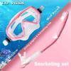 Snorkel Set Pano 3 Window Adult Snorkeling Gear, Professional Snorkel Goggles Anti-Fog Diving Mask, Anti-Leak Swim Goggles and Dry Top Snorkel for Diving, Snorkeling, Swimming(Pink)