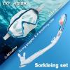 Snorkel Set Pano 3 Window Adult Snorkeling Gear, Professional Snorkel Goggles Anti-Fog Diving Mask, Anti-Leak Swim Goggles and Dry Top Snorkel for Diving, Snorkeling, Swimming(Lake Blue)