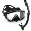 Adult Pano 3 Scuba Diving Mask, Tempered Glass Snorkel Mask Anti-Fog Swim Mask No Leakage Swim Goggles with Nose Cover Snorkeling Gear for Snorkeling, Freediving, Swimming(Mystic Black Set)