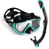 Adult Pano 3 Scuba Diving Mask, Tempered Glass Snorkel Mask Anti-Fog Swim Mask No Leakage Swim Goggles with Nose Cover Snorkeling Gear for Snorkeling, Freediving, Swimming(Black/Ocean Green Set)
