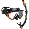Adult Pano 3 Scuba Diving Mask, Tempered Glass Snorkel Mask Anti-Fog Swim Mask No Leakage Swim Goggles with Nose Cover Snorkeling Gear for Snorkeling, Freediving, Swimming(Orange/Black Set)