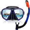 Adult Snorkel Set Panoramic Anti-Fog Diving Mask and Dry Snorkel, Tempered Glass Snorkel Mask Professional Youth Snorkeling Gear for Snorkeling, Swimming, Diving(Blue)