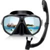 Adult Snorkel Set Panoramic Anti-Fog Diving Mask and Dry Snorkel, Tempered Glass Snorkel Mask Professional Youth Snorkeling Gear for Snorkeling, Swimming, Diving(Black)