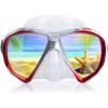 Snorkel Diving Mask Panoramic HD Swim Mask, Anti-Fog Scuba Diving Goggles,Tempered Glass Dive Mask Adult Youth Swim Goggles with Nose Cover for Diving, Snorkeling, Swimming(Clear Red)