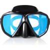 Snorkel Diving Mask Panoramic HD Swim Mask, Anti-Fog Scuba Diving Goggles,Tempered Glass Dive Mask Adult Youth Swim Goggles with Nose Cover for Diving, Snorkeling, Swimming(Black Frame-Blue Lens)