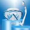Snorkel Set Pano 3 Window Adult Snorkeling Gear, Professional Snorkel Goggles Anti-Fog Diving Mask, Anti-Leak Swim Goggles and Dry Top Snorkel for Diving, Snorkeling, Swimming(Lake Blue)