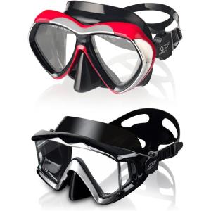 2pcs Adult Snorkel Mask, Pano 3 Diving Mask and 2 Window Tempered Glass Scuba Swim Mask Snorkeling Gear for Men Women Youth