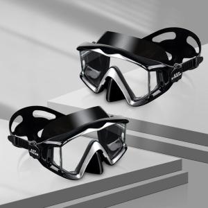Adult Pano 3 Scuba Diving Mask, Tempered Glass Snorkel Mask Anti-Fog Swim Mask No Leakage Swim Goggles with Nose Cover Snorkeling Gear for Snorkeling, Freediving, Swimming(Black 2PCS)