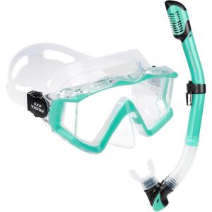 Adult Pano 3 Scuba Diving Mask, Tempered Glass Snorkel Mask Anti-Fog Swim Mask No Leakage Swim Goggles with Nose Cover Snorkeling Gear for Snorkeling, Freediving, Swimming(Aqua Set)