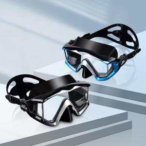 Adult Pano 3 Scuba Diving Mask, Tempered Glass Snorkel Mask Anti-Fog Swim Mask No Leakage Swim Goggles with Nose Cover Snorkeling Gear for Snorkeling, Freediving, Swimming(Black+Blue 2PCS)