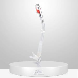 EXP VISION Dry Snorkel, Adult Dive Snorkel Free Breath Diving Snorkel Tube Food-Grade Silicone Mouthpiece Snorkeling Gear with Splash Guard Top Valve and Headstrap Clip for Snorkeling Swimming(Silver)