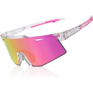 EXP VISION Polarized Cycling Glasses, UV 400 Sports Sunglasses Biking Goggles Running Hiking Golf Fishing Driving(Clear-pink)