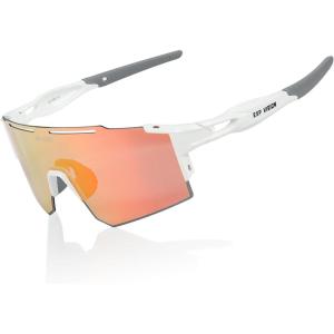 EXP VISION Polarized Cycling Glasses, UV 400 Sports Sunglasses Biking Goggles Running Hiking Golf Fishing Driving(White/Red)