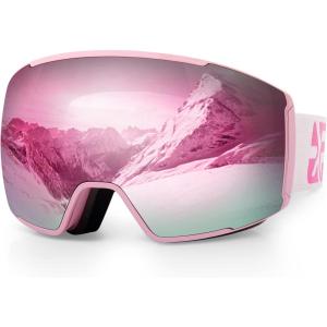 EXP VISION Ski Goggles Magnetic Snowboard Goggles Frameless for Men Women, OTG Anti Fog Interchangeable Lens(Pink)