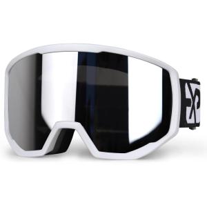 EXP VISION Ski/Snowboard Goggles for Men Women, OTG Snow Goggles Anti Fog UV Protection(White Frame Silver)