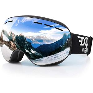 EXP VISION Snowboard Ski Goggles Men Women Youth, Anti Fog OTG Winter Snow Goggles Spherical Detachable Lens(Silver)