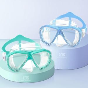 Kids Diving Mask 180° Anti-Fog Swim Mask, Tempered Glass Child Swim Goggles with Nose Cover Anti-Leak Kids Swim Goggles 4-14 Boys Girls for Diving, Snorkeling, Swimming(Blue+Aqua 2PCS)