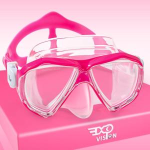 Kids Diving Mask 180° Anti-Fog Swim Mask, Tempered Glass Child Swim Goggles with Nose Cover Anti-Leak Kids Swim Goggles 4-14 Boys Girls for Diving, Snorkeling, Swimming(Bright Pink)