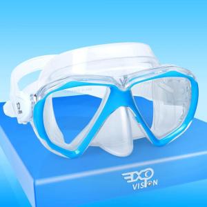 Kids Diving Mask 180° Anti-Fog Swim Mask, Tempered Glass Child Swim Goggles with Nose Cover Anti-Leak Kids Swim Goggles 4-14 Boys Girls for Diving, Snorkeling, Swimming(Blue)