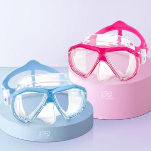 Kids Diving Mask 180° Anti-Fog Swim Mask, Tempered Glass Child Swim Goggles with Nose Cover Anti-Leak Kids Swim Goggles 4-14 Boys Girls for Diving, Snorkeling, Swimming(Red+Blue 2PCS)