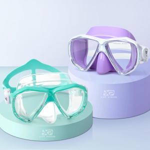 Kids Diving Mask 180° Anti-Fog Swim Mask, Tempered Glass Child Swim Goggles with Nose Cover Anti-Leak Kids Swim Goggles 4-14 Boys Girls for Diving, Snorkeling, Swimming(Purple+Aqua 2PCS)