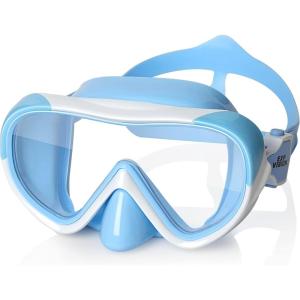 Kids Swim Mask 180° Snorkel Diving Mask, Anti-Fog Child Swim Goggles with Nose Cover No-Leak Swimming Goggles Anti-Shattered Lens for Youth 4-15(Blue)