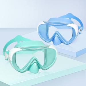 Kids Swim Mask 180° Snorkel Diving Mask, Anti-Fog Child Swim Goggles with Nose Cover No-Leak Swimming Goggles Anti-Shattered Lens for Youth 4-15(Blue+Aqua 2pcs)