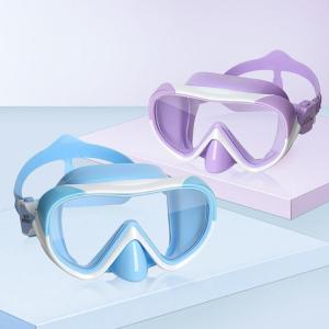 Kids Swim Mask 180° Snorkel Diving Mask, Anti-Fog Child Swim Goggles with Nose Cover No-Leak Swimming Goggles Anti-Shattered Lens for Youth 4-15(Purple+Blue 2pcs)
