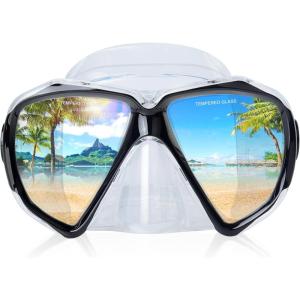 Snorkel Diving Mask Panoramic HD Swim Mask, Anti-Fog Scuba Diving Goggles,Tempered Glass Dive Mask Adult Youth Swim Goggles with Nose Cover for Diving, Snorkeling, Swimming(Clear Black)