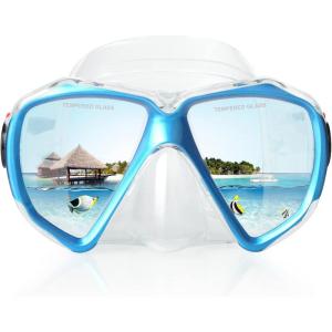 Snorkel Diving Mask Panoramic HD Swim Mask, Anti-Fog Scuba Diving Goggles,Tempered Glass Dive Mask Adult Youth Swim Goggles with Nose Cover for Diving, Snorkeling, Swimming(Lake Blue)