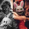 EXP VISION Halloween Spooky Plush Mask, Bloody Creepy Animal Head Mask, Horror Costume Play Party, Haunted House(Abunny)