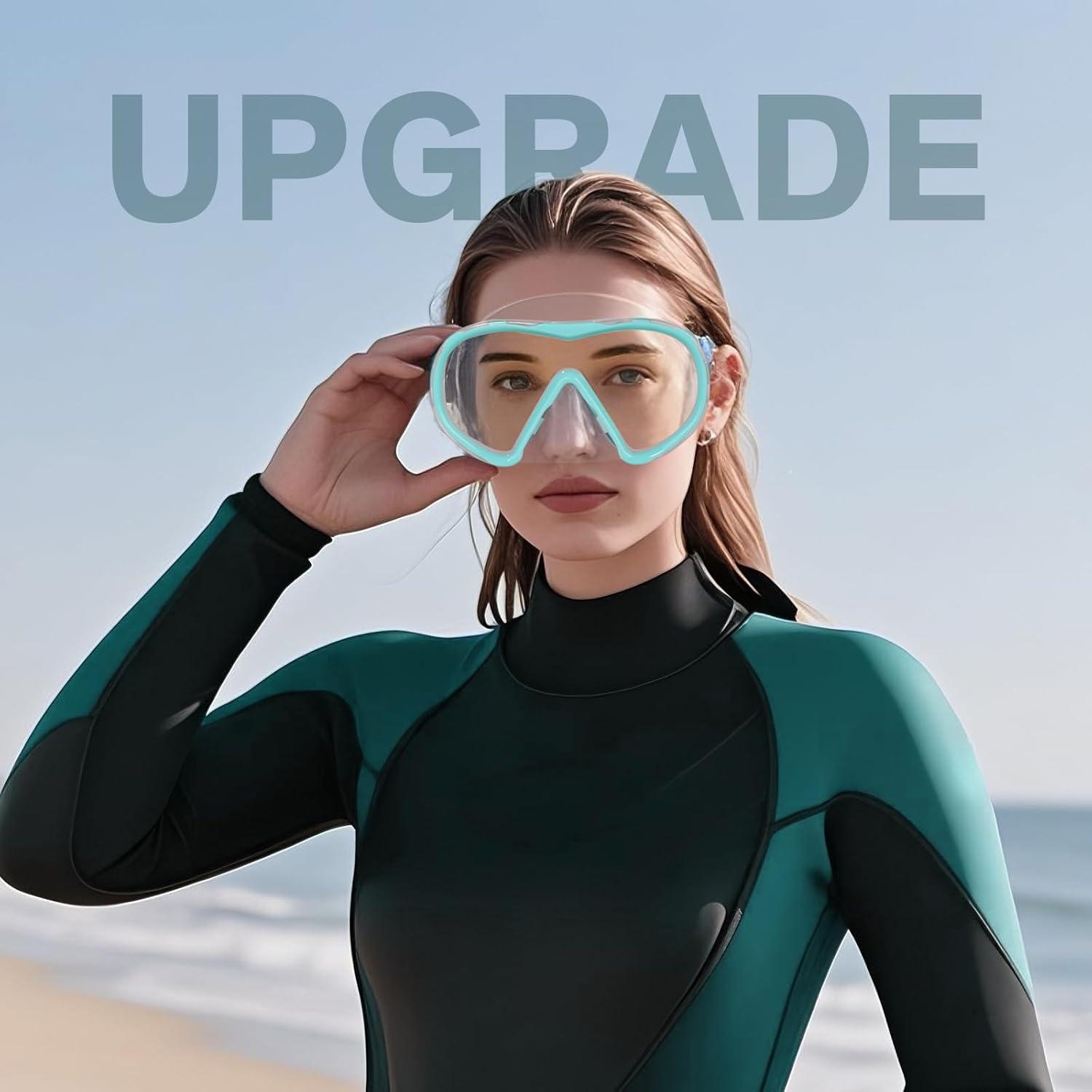 imageScuba Diving Mask for Adults AntiFog Swim Mask Wide View Swimming Goggles with Nose Cover Professional Snorkeling Goggles Gear Tempered Glass Lens with Fabric Strap for Men WomenAqua